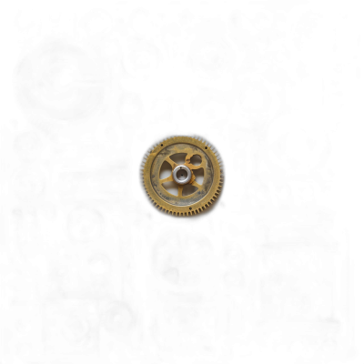 top view of one small golden gear floating in pitch black space, minimalistic, hyper realistic photography