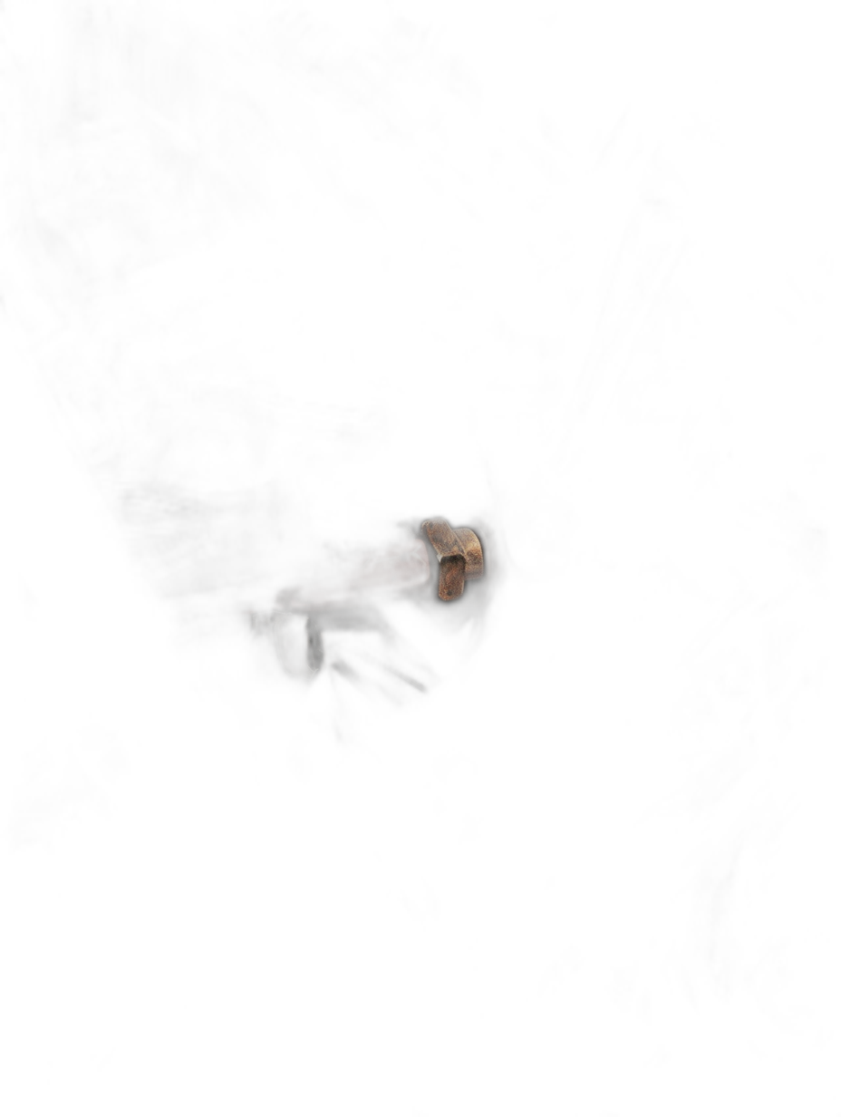 A dark black background with a small copper pipe on the left side, floating in midair. The photo is taken from above at an angle that highlights its shape. Some light comes through the top corner, creating shadows around the pipe. This scene creates a mysterious atmosphere as if there could be something hidden or unknown behind it.