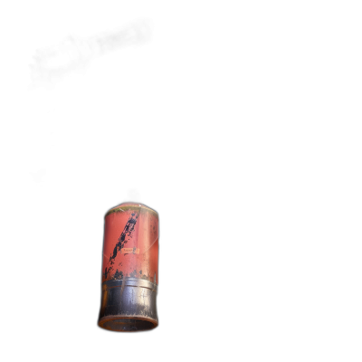 A small red can of paint floating in the air on a black background, with a minimalist and negative space style, in the style of photorealistic and high resolution photography.