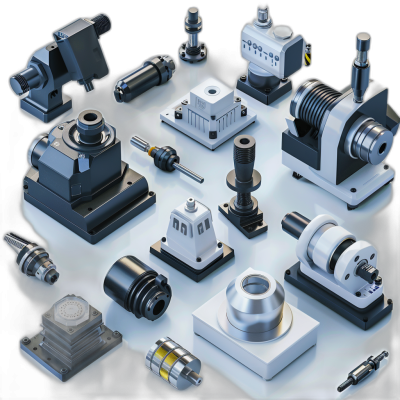 A collection of various lathe adapter accessories, including tools and "scre陈述 Wilderness". The product is displayed on an isolated background with soft lighting to highlight its details. Each accessory has been designed in high resolution for clarity and precision, showcasing the diversity of uses within industrial machinery. An ultrarealistic photograph captured with high detail skin and natural features in the style of industrial machinery.