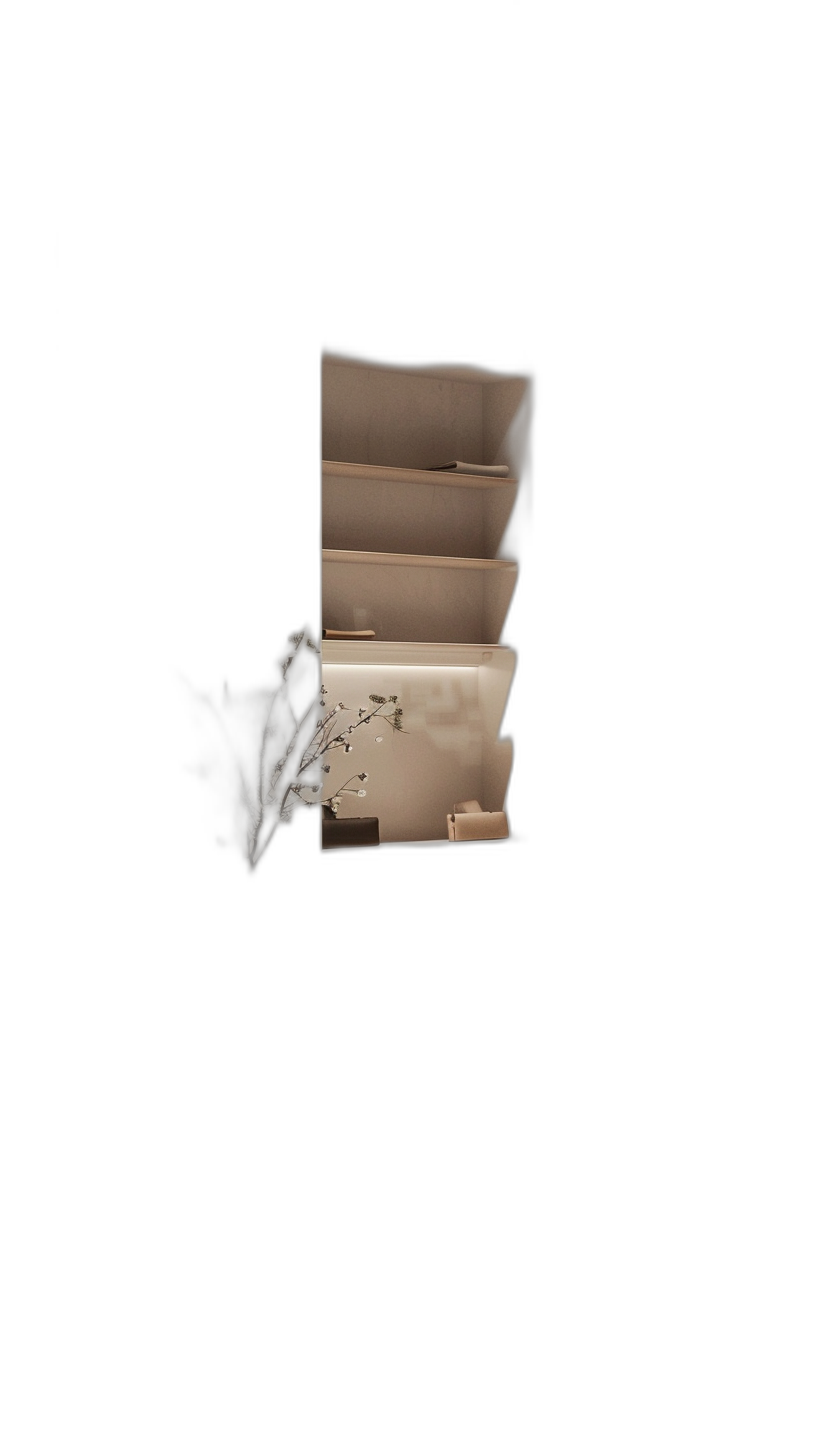 A photo of an open cardboard box floating in the air against a black background with a minimalist, shadowplay style and dark aesthetic illuminated by soft, hazy light. Shot on a Leica M6 with a Summilux f/0.95 lens, the photo has an ultra realistic yet hyper detailed style reminiscent of minimalism.