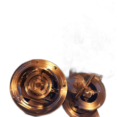 3d render of golden clock gears on black background, metallic, techy, steampunk,