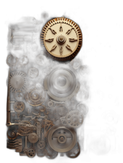 Steampunk style gear and cogs forming the shape of an iPhone, on black background, hyper realistic photography