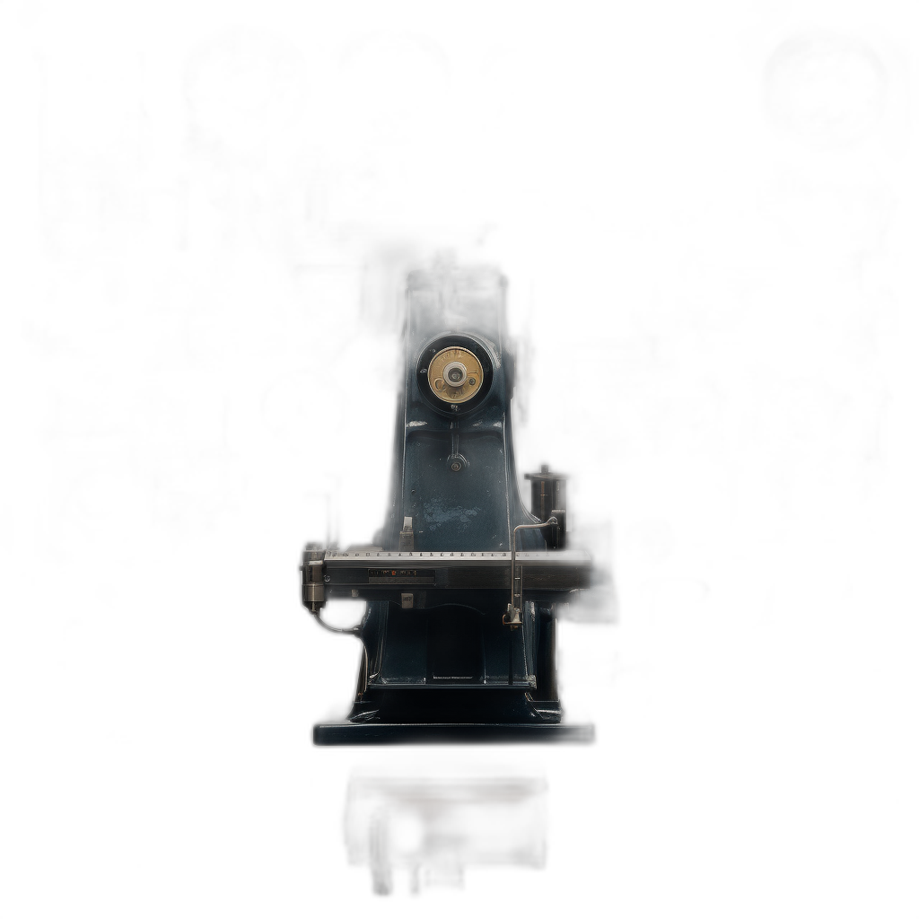 A minimalistic photo of an old machine, black background, central composition, soft lighting