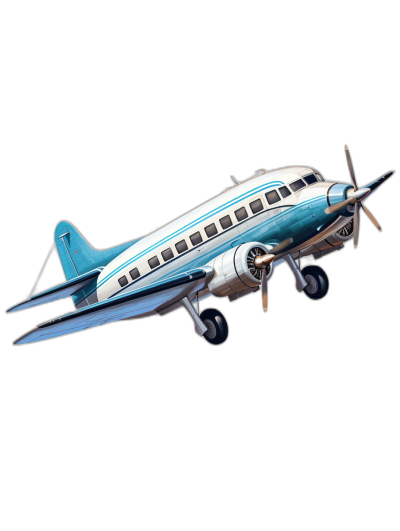 vintage airplane, blue and white colors, cartoon style, flying in the air, vector illustration, black background, 3d render, in the style of Pixar art