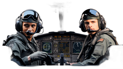 Illustration of two American military pilots in the cockpit, vector art style, black background, realism, high detail, hyperrealistic, high resolution, high quality, high definition, high details, high contrast, high colorim acted