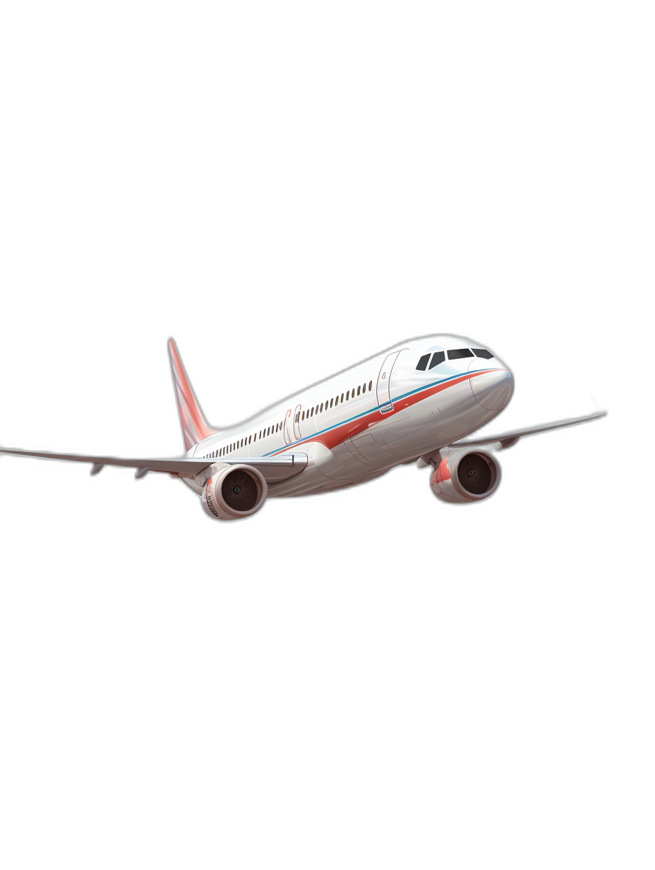 3d render of airplane on black background, no shadows, isometric view, white and red colors