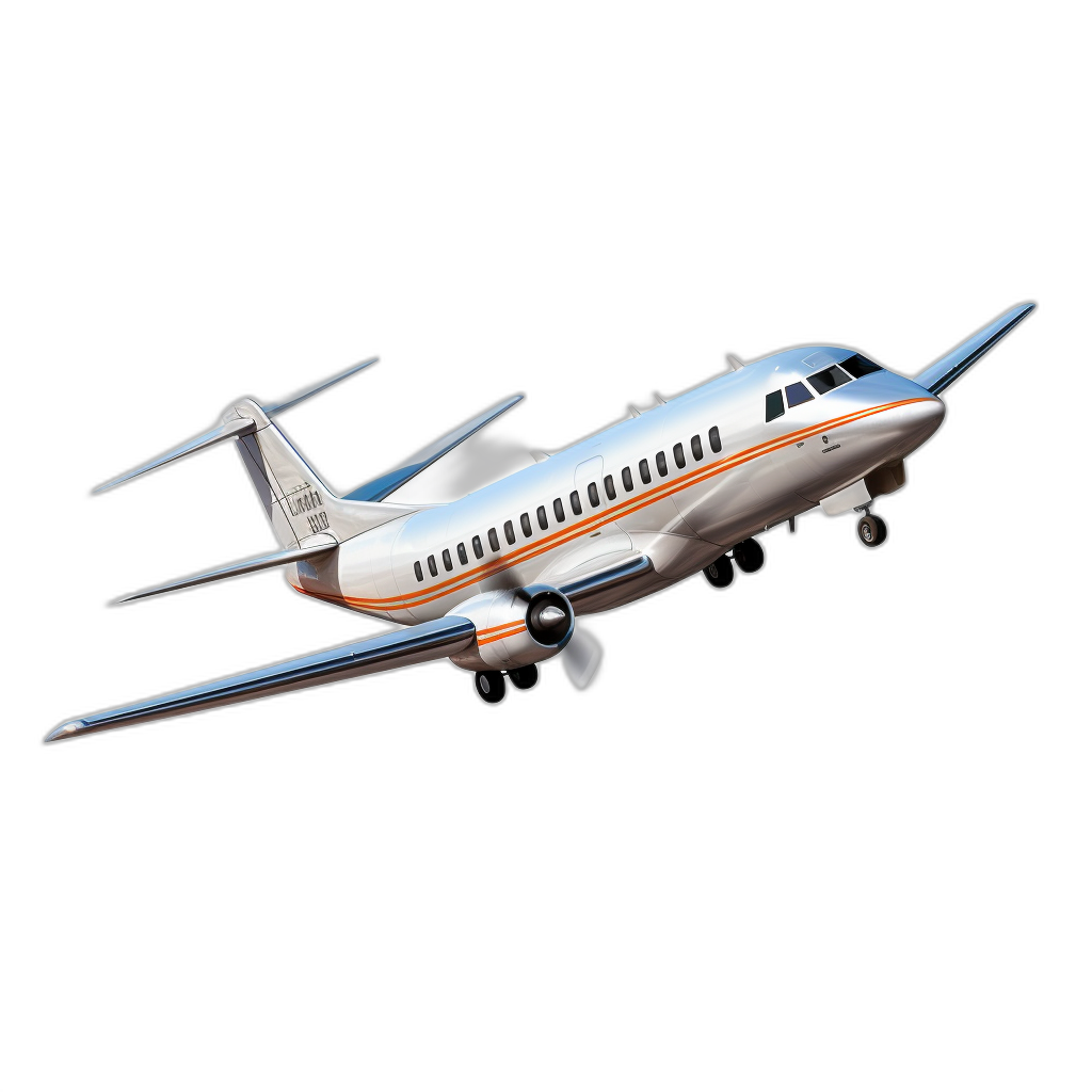 a private jet flying, vector style, 3d rendering, black background, white and orange colors, simple design, simple shape, cartoon style, no detail around the edges of object, high resolution, very detailed, high quality