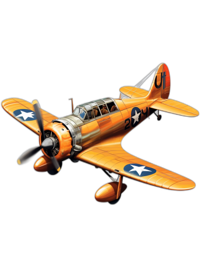 [Terry Dodson](https://goo.gl/search?artist%20Terry%20Dodson), a yellow and orange small single engine WW2 American bomber plane with blue stars on wings flying overhead in the Art Deco style, against a black background, with high contrast, studio lighting creating soft shadows and no reflections, from a low angle shot showing a top view, rendered in a photorealistic and detailed style.