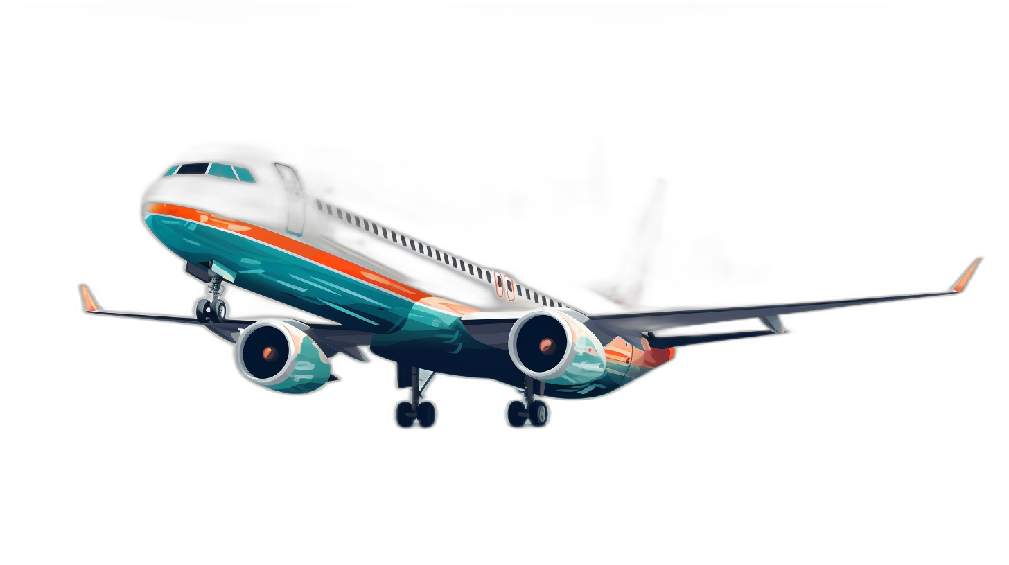 3D rendering of an airplane in Miami Dolphins colors, on a black background, in the style of cartoon.