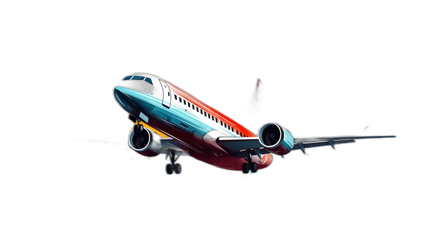 colorful cartoon-style drawing of an airplane against a black background in the style of 2D game art and in the cartoon realism style.