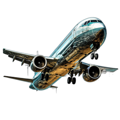 3D render of a Boeing airplane in flight, front view, vector illustration, in the style of airbrush art, isolated on a black background, detailed, watercolor style, high resolution, professional photograph, clear sharp focus, hyper realistic style, cinematic lighting