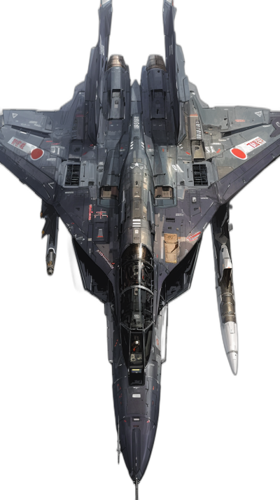 Japanese F2, top view of the plane, background black, concept art in the style of senior character artist for video games, in the style of Charles Hu and Peter Han, sharp focus, studio photography, high resolution, cinematic light