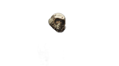 A small floating in the darkness space, A skull wearing an old pilot's helmet and goggles is suspended on its side with no background, There was only black around it., Minimalist style, simple design, pure dark black background, no light or shadow, high definition photography, super resolution