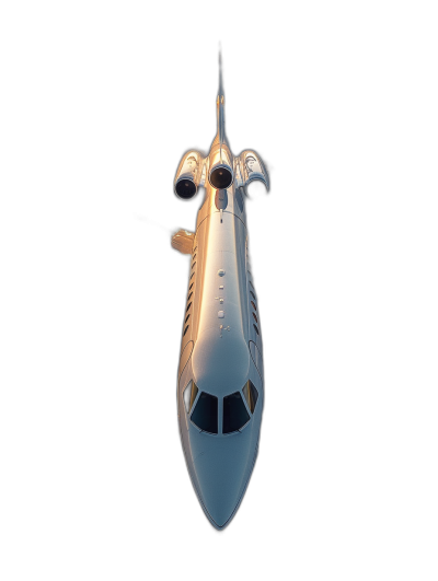 Cinematic shot of a white space shuttle flying on a black background, top view, in an ultra realistic style.