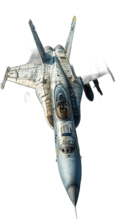 A fighter jet flying straight up, top view, black background, photorealistic, hyper realistic, high resolution, high details, sharp focus, professional photography, sharp shadow, no contrast, natural lighting, HDR