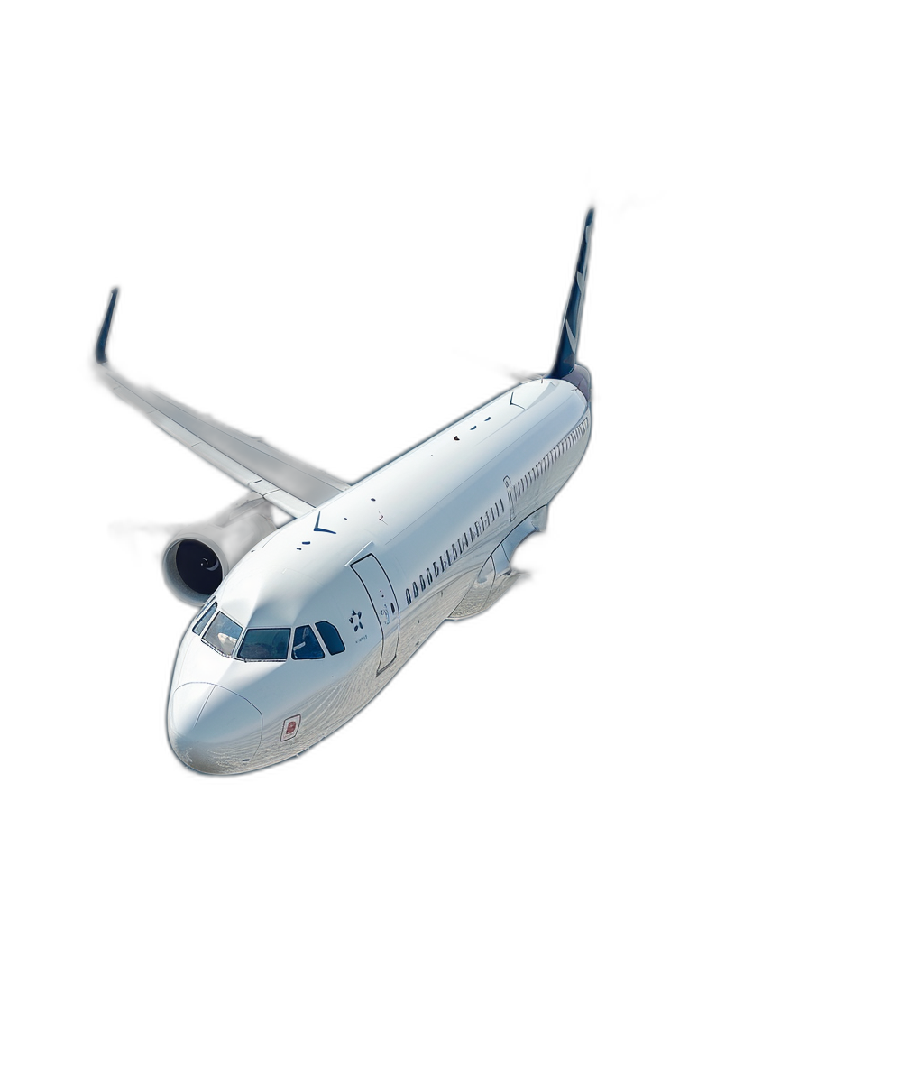 3D render of a white airplane flying in the air, isolated on a black background, with an ultra realistic and photorealistic style in the global illumination.