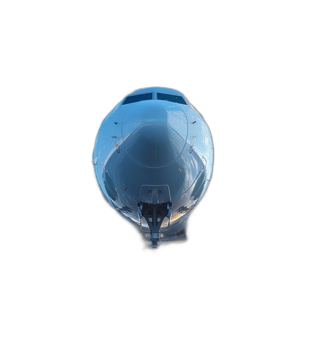 360 degree photo of the top view of an airplane on a black background, with a transparent technology sense, in blue and white colors, in a minimalist style, from real shooting, a real photography, looking realistic.