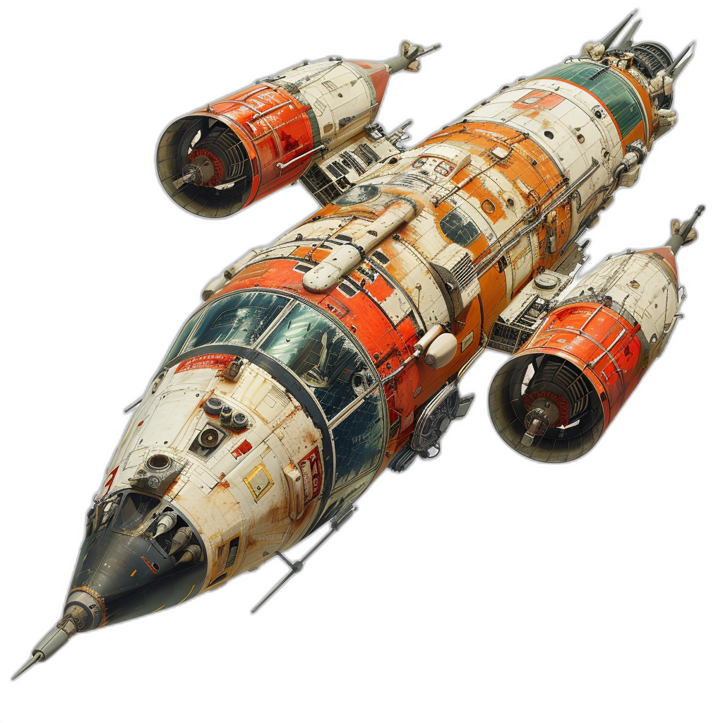 Star Wars spaceship, orange and white stripes with red accents, detailed texture, by [Craig Mullins](https://goo.gl/search?artist%20Craig%20Mullins), full body view isolated on black background