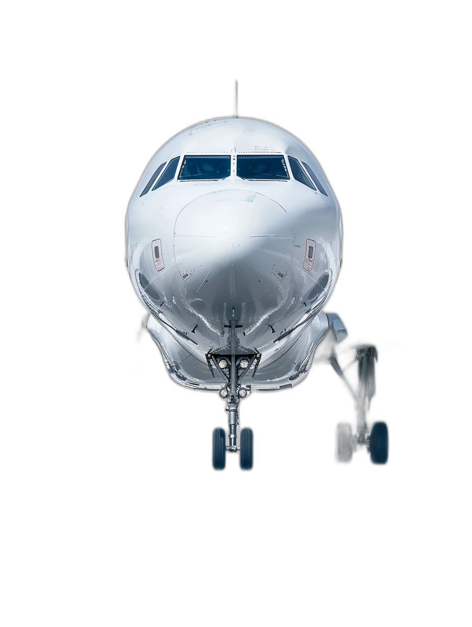 A completely white private jet with its front and nose visible, suspended in the air against a black background in a top view, shot from above with studio photography and lighting for a high resolution and insanely detailed image in the style of studio photography.