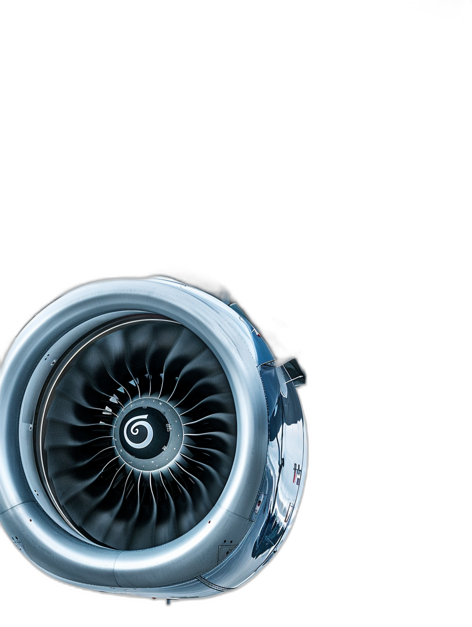 Closeup photo of a minority aircraft engine on a black background, isolated, in the style of advertising photography, with studio lighting, high resolution photo.