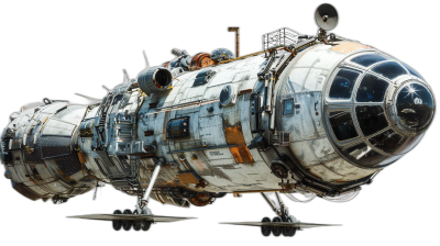 A detailed space station, designed in the style of [Frank Frazetta](https://goo.gl/search?artist%20Frank%20Frazetta) and [John Berkey](https://goo.gl/search?artist%20John%20Berkey), made of steel with large glass windows and rounded shapes, on a black background, in an isometric view, with lots of detail, in a hyperrealistic and photo realistic style, rendered with octane,