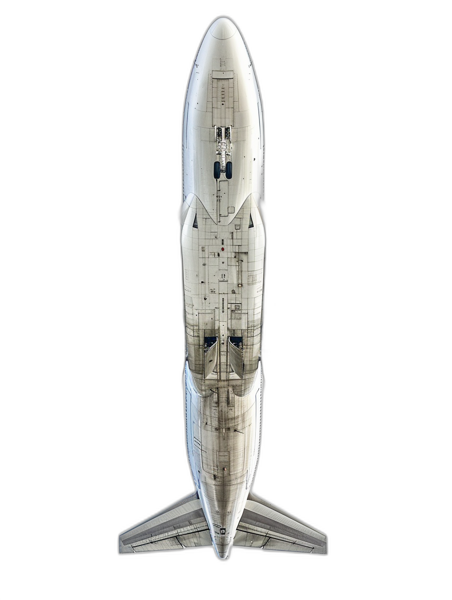 hyper realistic photo of the exterior of an space shuttle, top down view, white on black background, highly detailed