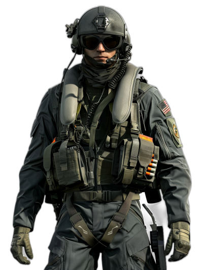 Modern military air force pilot in full gear, wearing helmet and goggles, standing pose, black background, full body view, hyperrealistic details, concept art by [Keith Parkinson](https://goo.gl/search?artist%20Keith%20Parkinson), hyperdetailed rendering, hyper detail, 3D rendering, hyper realistic