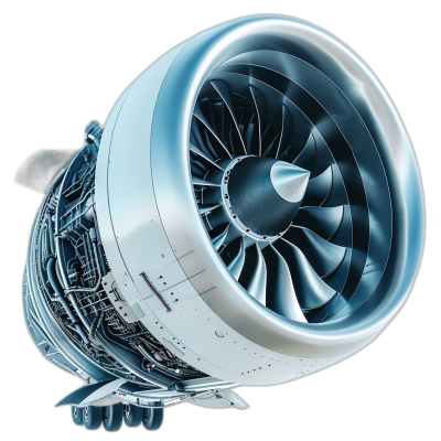 Realistic photo of an airplane engine, isolated on black background, high resolution photography, high details, studio lighting