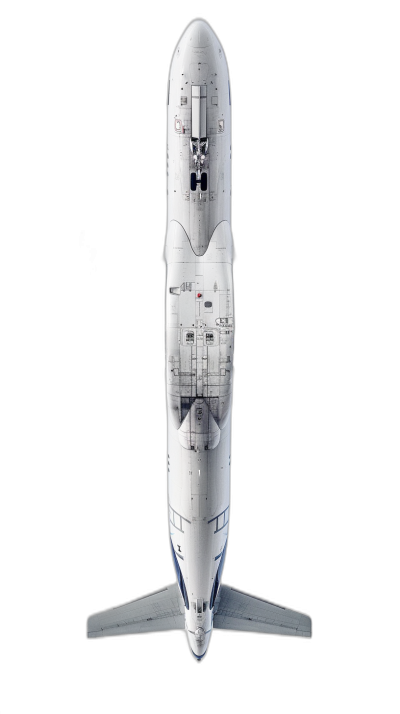 A white space shuttle in a cutaway view from above on a black background, in a hyper realistic photographic style.