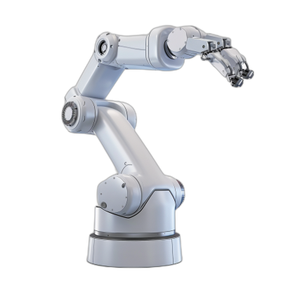 A white robot arm on black background, robotic hand with precision tooling for material processing or fabric rendering, isolated object, photorealistic, high resolution photography, insanely detailed, stock photo quality