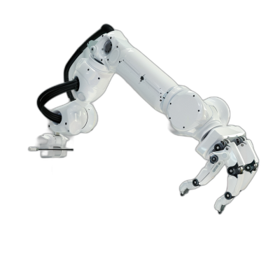 A white robotic arm, floating in the air on black background, high resolution, high detail,