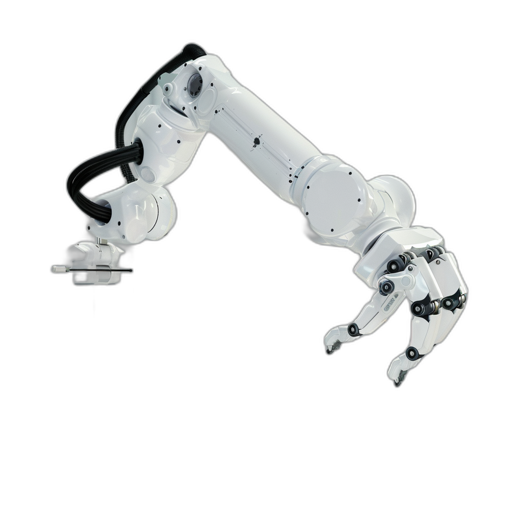 white robotic arm on black background, side view, high resolution photography