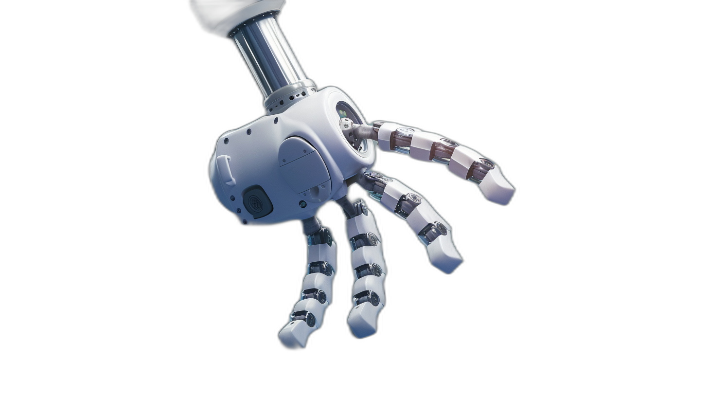 3d render of robot hand on black background, white color, blender style