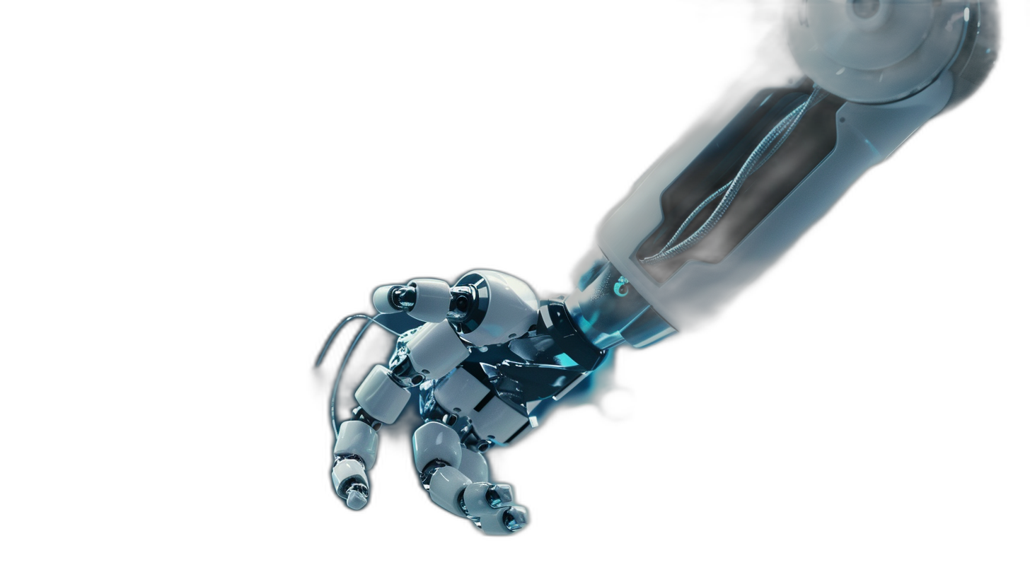 3d render of robot hand reaching out to the viewer on black background,