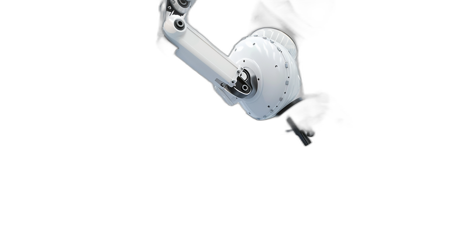 closeup shot of white robotic arm on black background, isolated, high resolution photography