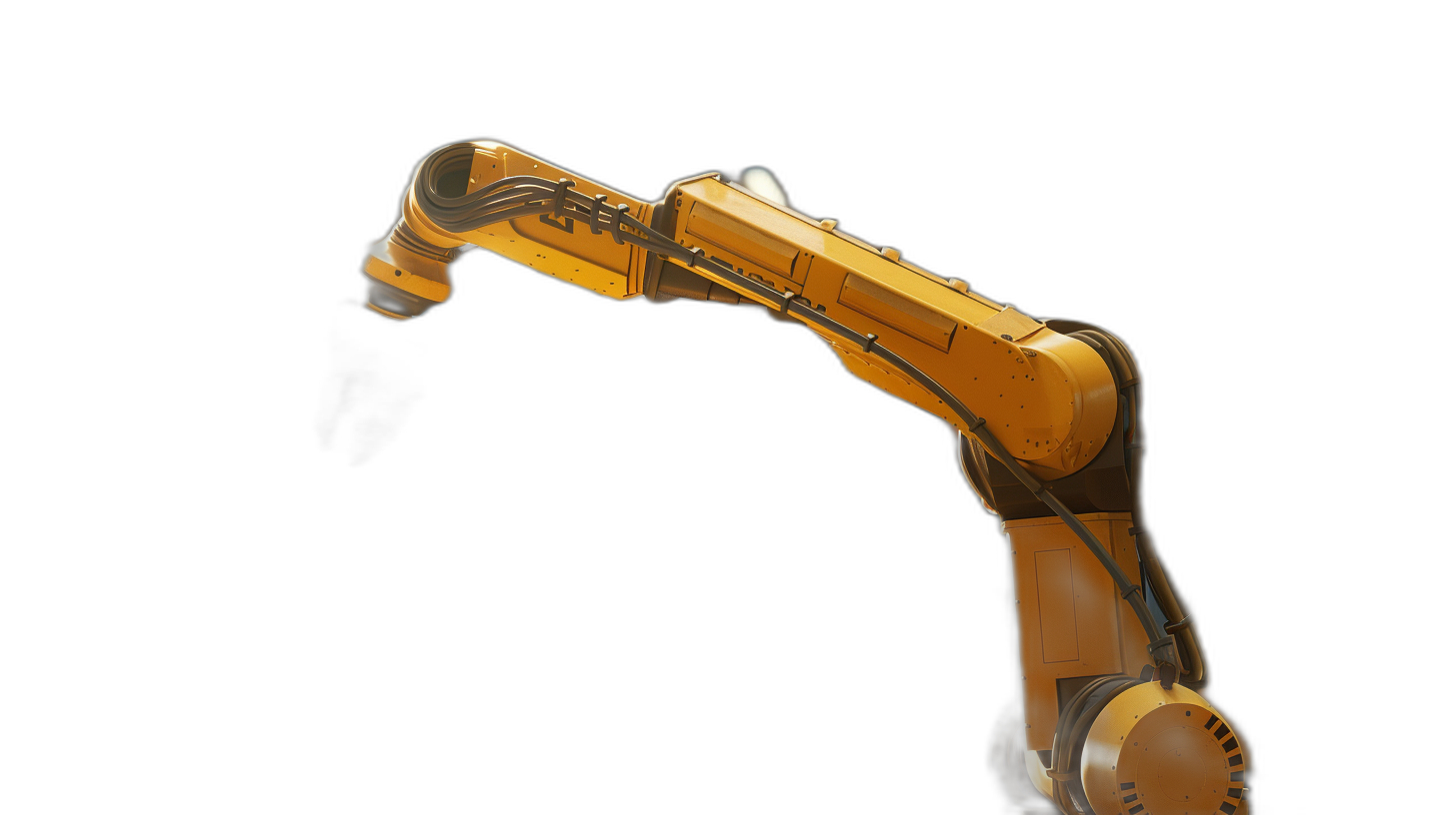 yellow robotic arm on black background, photorealistic, high resolution photography, insanely detailed, stock photo quality