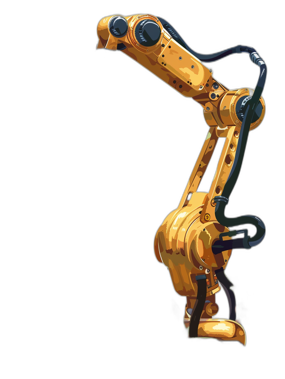 A golden robotic arm in the style of Pixar studio, simple cartoon style, black background, digital painting concept art, bright color scheme, high resolution, clear and sharp focus, full body shot.