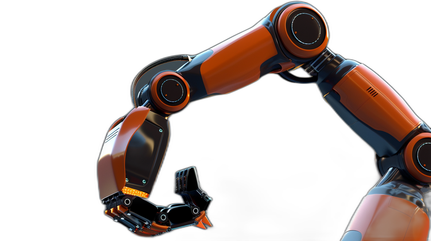 robotic arm with dark orange color on black background, isolated