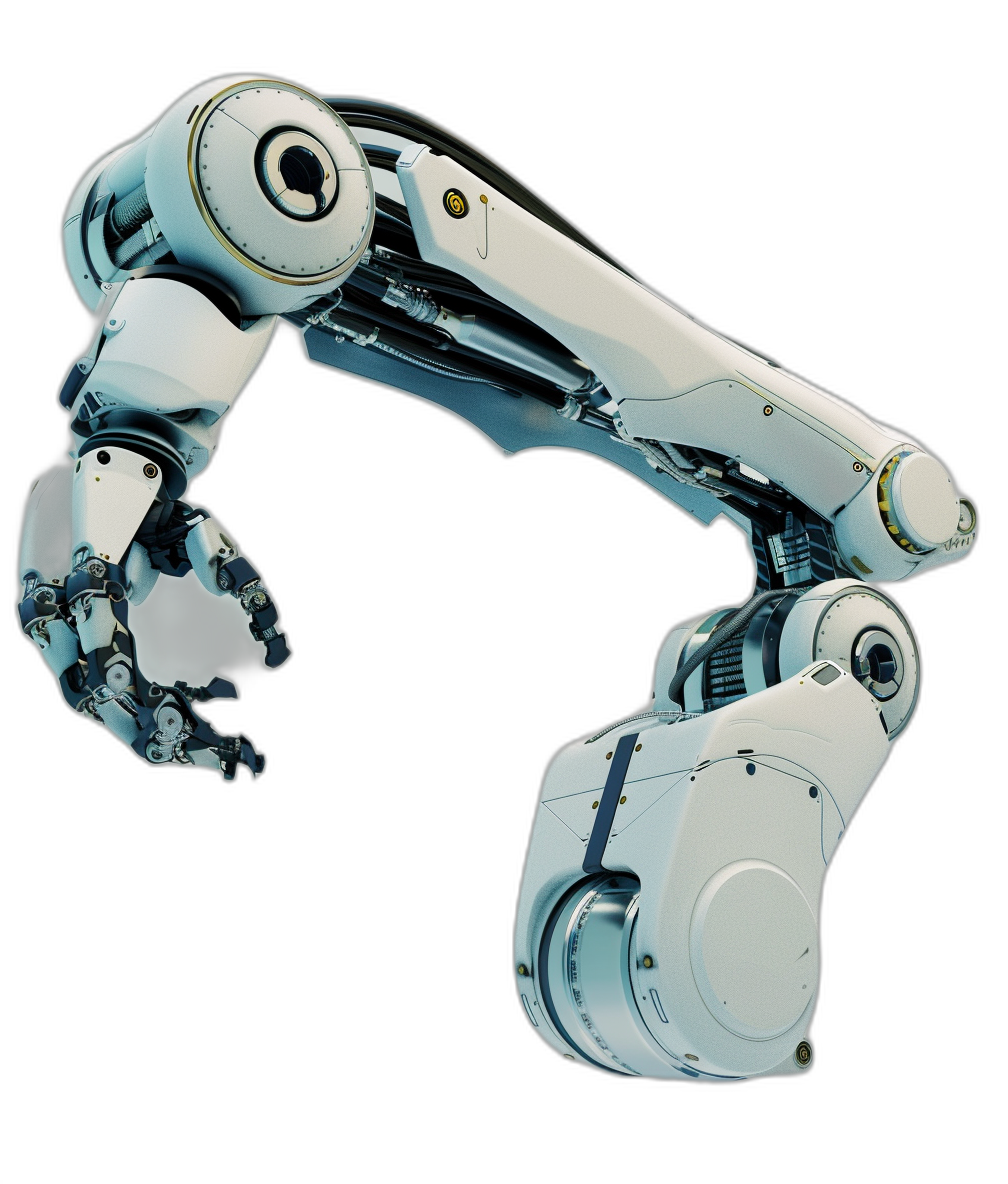 a robotic arm, white color with black background, photo realistic, hyper detailed,