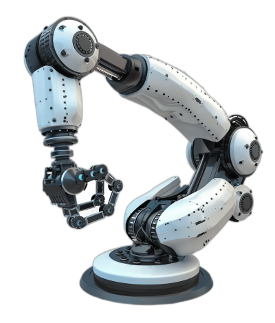 3d render of robotic arm, white and black color scheme, isolated on black background, pixar style