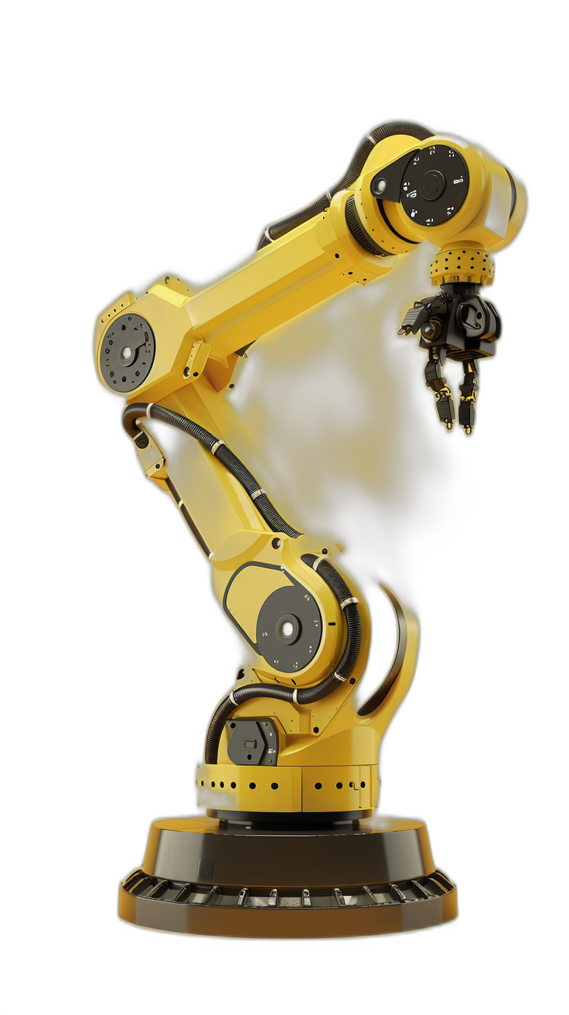 3d render of yellow robotic arm on black background, high resolution, studio lighting, 20 megapixels, photo realistic