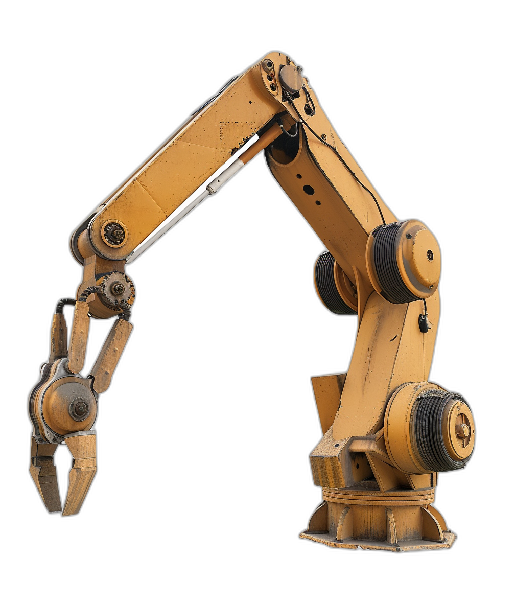 a side view of an industrial robot arm made from cardboard, on black background, high resolution, realistic photography, stock photo, hyperrealistic style