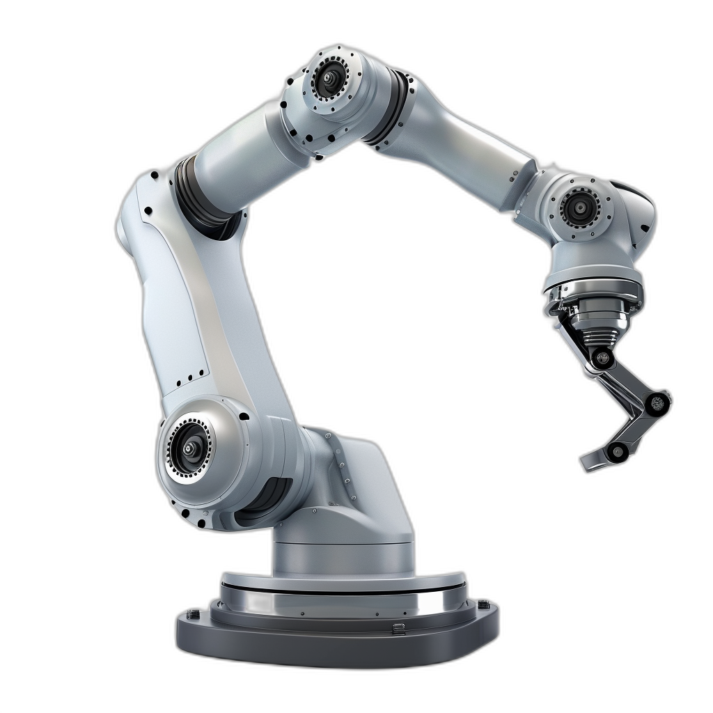 robotic arm on black background, silver color, isolated, photorealistic