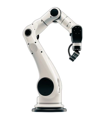 A white robotic arm on a black background, a high resolution digital photograph in the style of a stock photo, a 3D render, a full body shot, an isolated subject with sharp focus in a hyper realistic style.