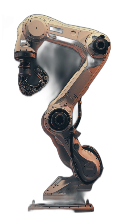 A robotic arm, positioned in the shape of the number "7", on a black background, rendered in a photorealistic style with studio lighting and warm tones, featuring detailed texture and captured with high resolution photography.