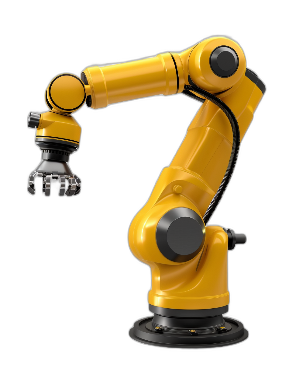 yellow robotic arm on black background, isolated with clipping path, high detail, hyperrealistic