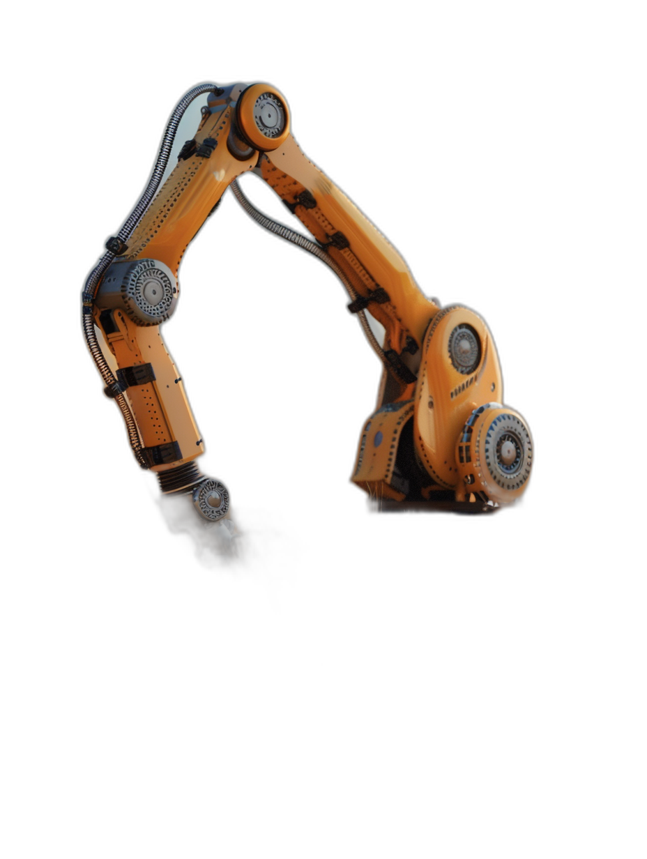 Photo of an orange robotic arm on black background, high resolution photography, insanely detailed, fine details, isolated object, stock photo, professional color grading, award winning studio photography, sharp focus, high detail, hyperrealistic, hyper realistic, hyper real cinematic