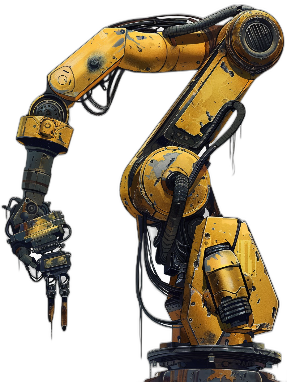 a yellow robotic arm, concept art by [Greg Rutkowski](https://goo.gl/search?artist%20Greg%20Rutkowski), digital painting, black background, dark fantasy style, full body portrait, cyberpunk, scifi mecha, heavy metal hand painted details