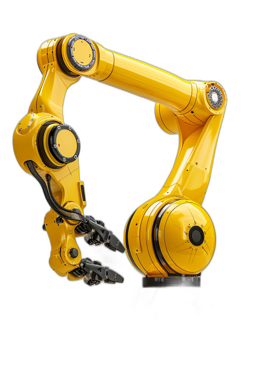 yellow robotic arm on black background, high resolution photography